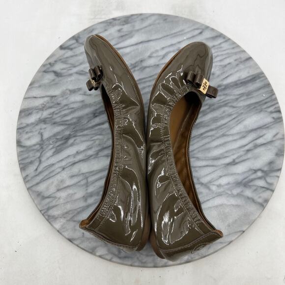 Tory Burch Womens 8 Ballet Flats Moss Eddie Bow Patent Leather Glossy 22128516 - Picture 7 of 13